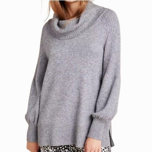 Anthropologie Sweaters - Anthropologie Cowl Neck Sweater Size Large Petite Gray‎ Relaxed Cozy Minimalist